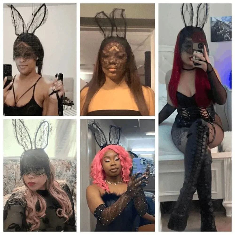 🖤 Sexy Playboy Bunny Costume Black Lace Rabbit Ears Hair Hoop Hairband Mask NEW